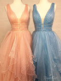 Deep V-neck Ruffle Skirt Prom Dresses Beaded Formal Dress ARD2318-SheerGirl