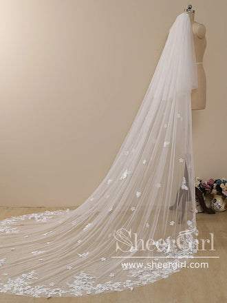 Delicated Flower Lace Cathedral Veil Bridal Veil Wedding Veil ACC1189-SheerGirl