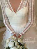 Delicated Lace V Neck Ball Gown Wedding Dresses Layered Tulle Wedding Dress AWD1935-SheerGirl