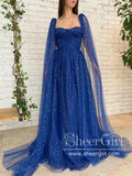 Detachable Cape Sleeves Sparkly Prom Gown with Sweetheart Neck Long Prom Dress ARD2697-SheerGirl