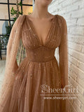 Detachable Cape Sparkly Prom Gown with V Neck Long Prom Dress ARD2692-SheerGirl