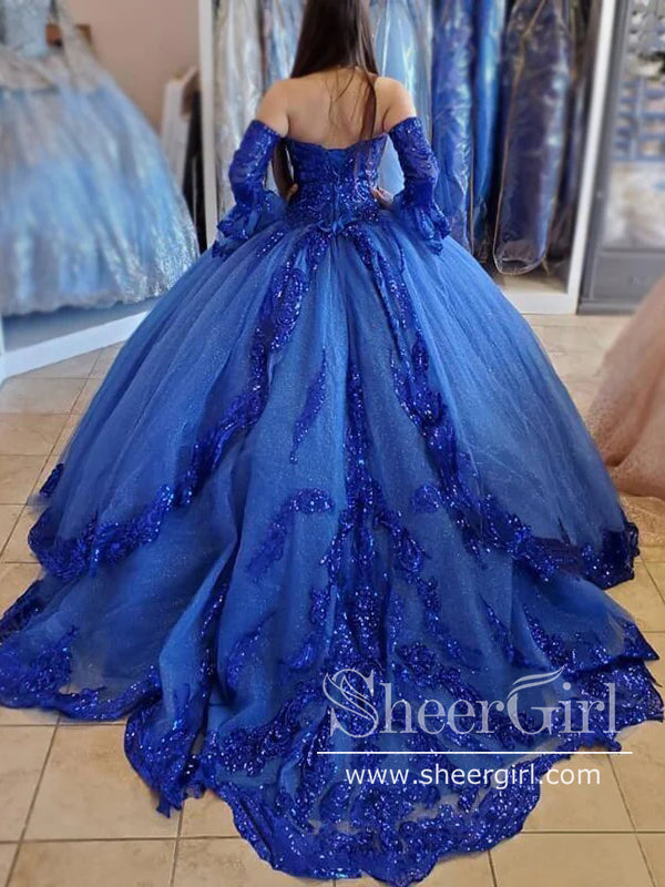Detachable Long Sleeves Sweetheart Neckline Sparkly Quinceanera Dresses Sequins Ball Gown Prom Dresses ARD2842-SheerGirl