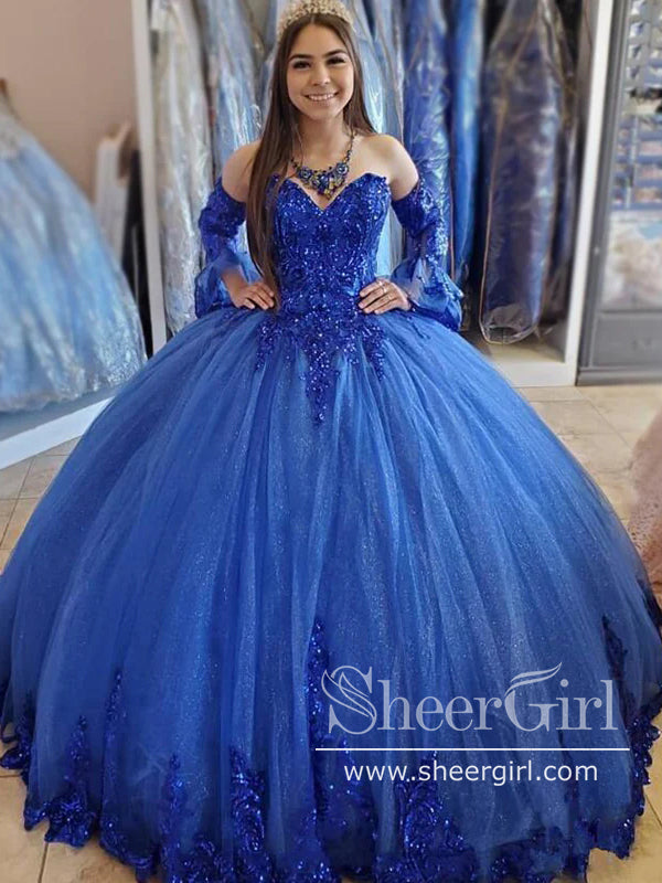 Detachable Long Sleeves Sweetheart Neckline Sparkly Quinceanera Dresses Sequins Ball Gown Prom Dresses ARD2842-SheerGirl