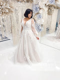 Detachable Puff Sleeves Deep V Neck A Line Lace Wedding Dress AWD1792-SheerGirl