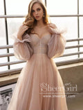 Detachable Puff Sleeves Sweetheart Neck Ball Gown Floor Length Wedding Dress AWD1827-SheerGirl