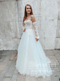 Detachable Sleeves Sweetheart Neck A Line Lace Tulle Wedding Dress AWD1826-SheerGirl