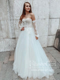 Detachable Sleeves Sweetheart Neck A Line Lace Tulle Wedding Dress AWD1826-SheerGirl