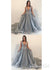 Dusty Blue Sexy Prom Dresses Deep V Neck Beaded Sequin Plus Size Prom Dresses AWD1052-SheerGirl