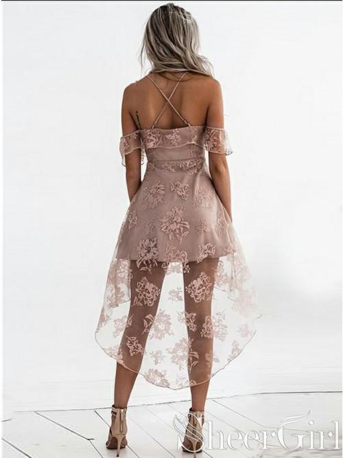 Dusty Pink Off The Shoulder Homecoming Dress Sheer Lace Formal Dresses ARD2427-SheerGirl