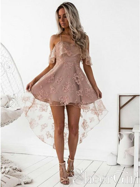 Dusty Pink Off The Shoulder Homecoming Dress Sheer Lace Formal Dresses ARD2427 Dusty Pink Off The Shoulder Homecoming Dress Sheer Lace Formal Dresses ARD2427