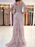 Dusty Rose 2 in 1 Square Neck A Line Prom Gown Sequins Prom Dress with Long Sleeves ARD2864-SheerGirl