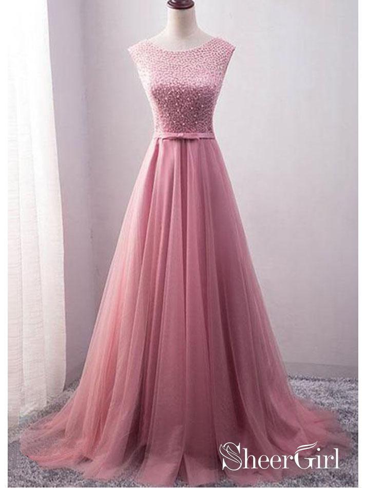 Dusty Rose Beaded Prom Dresses Long Tulle Lace Up Princess Quinceanera Dress ARD1049 Dusty Rose Beaded Prom Dresses Long Tulle Lace Up Princess Quinceanera Dress ARD1049
