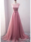 Dusty Rose Beaded Prom Dresses Long Tulle Lace Up Princess Quinceanera Dress ARD1049