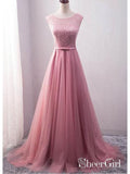 Dusty Rose Beaded Prom Dresses Long Tulle Lace Up Princess Quinceanera Dress ARD1049-SheerGirl