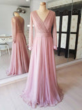 Dusty Rose Cheap Modest Mother of the Bride Dresses Long Sleeves Prom Dresses APD3501-SheerGirl