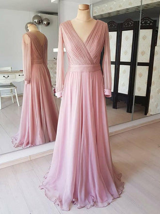 Dusty Rose Cheap Modest Mother of the Bride Dresses Long Sleeves Prom Dresses APD3501-SheerGirl