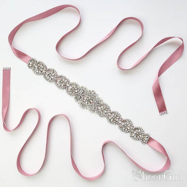Dusty Rose Crystal Sashes with Ribbon ACC1163-SheerGirl