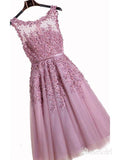 Dusty Rose Homecoming Dresses Lace Applique Beaded White Homecoming Dresses ARD1206-SheerGirl