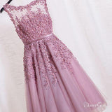 Dusty Rose Homecoming Dresses Lace Applique Beaded White Homecoming Dresses ARD1206-SheerGirl