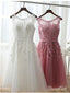 Dusty Rose Homecoming Dresses Lace Applique Beaded White Homecoming Dresses ARD1206