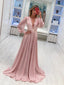 Dusty Rose V-neck Lace Prom Dresses Long Sleeve Prom Dresses ARD2317