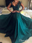 Elegant Beaded Peacock Green Evening Dress V Neck Long Satin Prom Dresses ARD1429