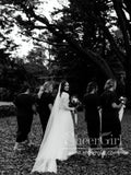 Elegant Lace Long Sleeve Flowy Tulle Beach Wedding Dresses Cheap AWD1874-SheerGirl