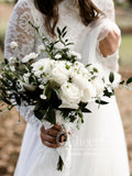 Elegant Lace Long Sleeve Flowy Tulle Beach Wedding Dresses Cheap AWD1874-SheerGirl