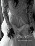 Elegant Lace Long Sleeve Flowy Tulle Beach Wedding Dresses Cheap AWD1874-SheerGirl