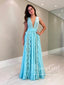 Elegantní krajkové nařasené šifonové šaty na ples Splývavé nebesky modré šaty pro družičku ARD2728 