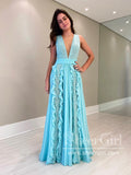Elegant Lace Ruffled Chiffon Prom Dress Flowy Sky Blue Bridesmaid Dress ARD2728-SheerGirl