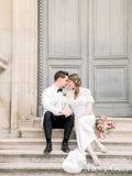 Elegant Pearls Beaded Sheath Bohemian Ruffles Key Hole Floor Length Wedding Dress AWD1693-SheerGirl