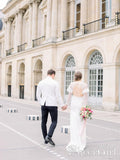 Elegant Pearls Beaded Sheath Bohemian Ruffles Key Hole Floor Length Wedding Dress AWD1693-SheerGirl