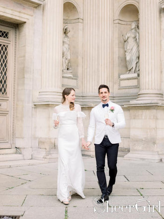 Elegant Pearls Beaded Sheath Bohemian Ruffles Key Hole Floor Length Wedding Dress AWD1693-SheerGirl