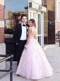 Elegant Pink Ball Gown Prom Dresses With Lace Appliques ARD2192-SheerGirl