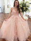 Elegantní růžové plesové šaty s krajkovými nášivkami ARD2192 