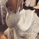 Elegant Sheer Long Sleeve Wedding Dress with Sweetheart Neckline Mermaid Gown AWD1772-SheerGirl