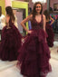 Elegant V-neck Tiered Skirt Prom Dresses Beaded Long Formal Dresses ARD2175