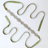 Emerald Green Crystal Bridal Sashes with Ribbon ACC1164-SheerGirl