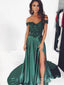 Emerald Green Long Prom Dresses Side Slit Off the Shoulder Formal Dress ARD2021
