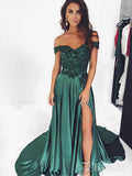 Emerald Green Long Prom Dresses Side Slit Off the Shoulder Formal Dress ARD2021-SheerGirl