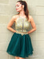 Emerald Green Organza Homecoming Dresses with Gold Beaded Top ARD1807