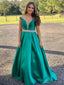 Emerald Green Satin Long Prom Dresses Off the Shoulder Beaded Prom Dress ARD2121