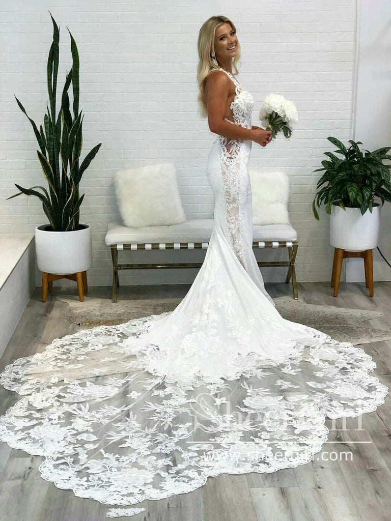 Exquisite Drop Waist Mermaid Bridal Gown with Scalloped Lace Train Wed –  SheerGirl