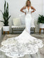 Nádherné svatební šaty mořské panny se sklopeným pasem a vroubkované krajkové svatební šaty AWD1777 