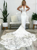 Exquisite Drop Waist Mermaid Bridal Gown with Scalloped Lace Train Wedding Dress AWD1777-SheerGirl