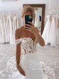 Exquisite Off the Shoulder Mermaid Bridal Gown with Scalloped Lace Train Wedding Dress AWD1912-SheerGirl