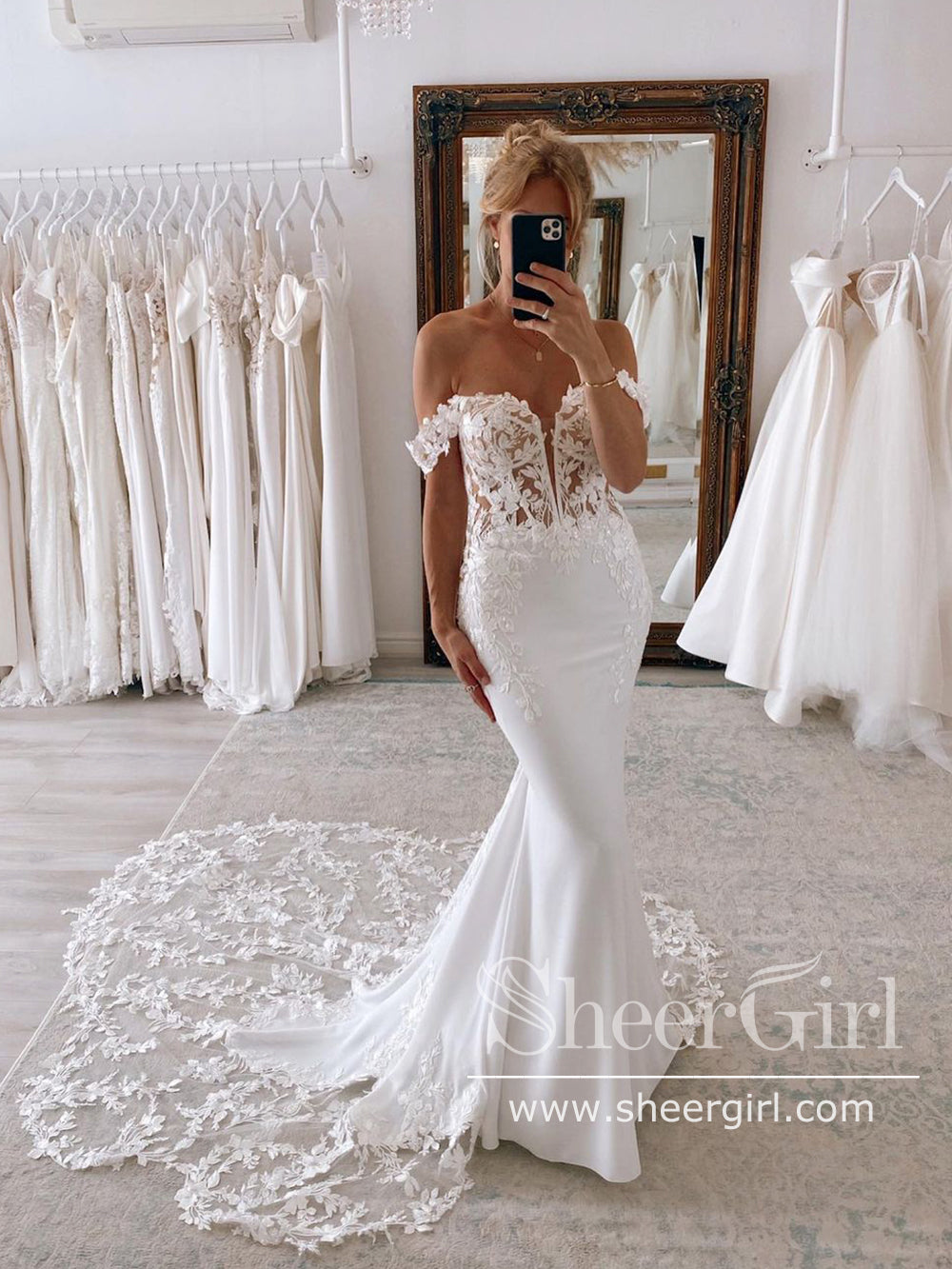 Lovely Off The Shoulder Mermaid White Bridal Gown Wedding Dresses main image 1