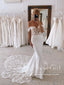 Exquisite Off the Shoulder Mermaid Bridal Gown with Scalloped Lace Train Wedding Dress AWD1912