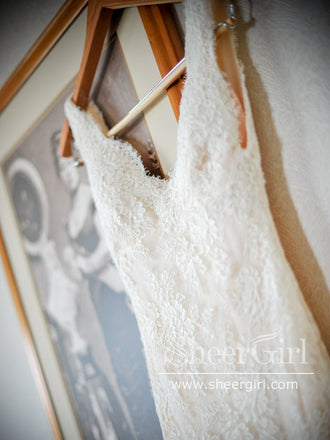 Fancy Mermaid Wedding Gown with Vintage Lace Sweep Train AWD1741-SheerGirl